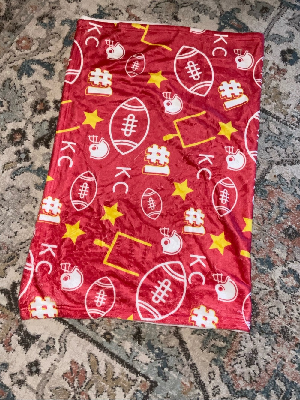 Football-Themed Plush Throw Blanket in Red & Yellow